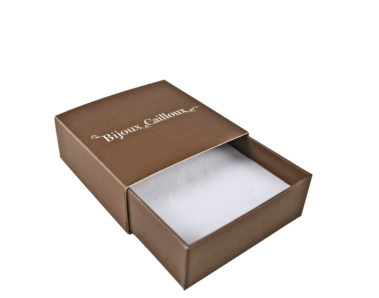 Conception par Packaging Paris d'une boîte Tiroir Personnalisée avec Aplat Total et Impression en Offset du Logo. Cet emballage dispose d'une mousse EVA.