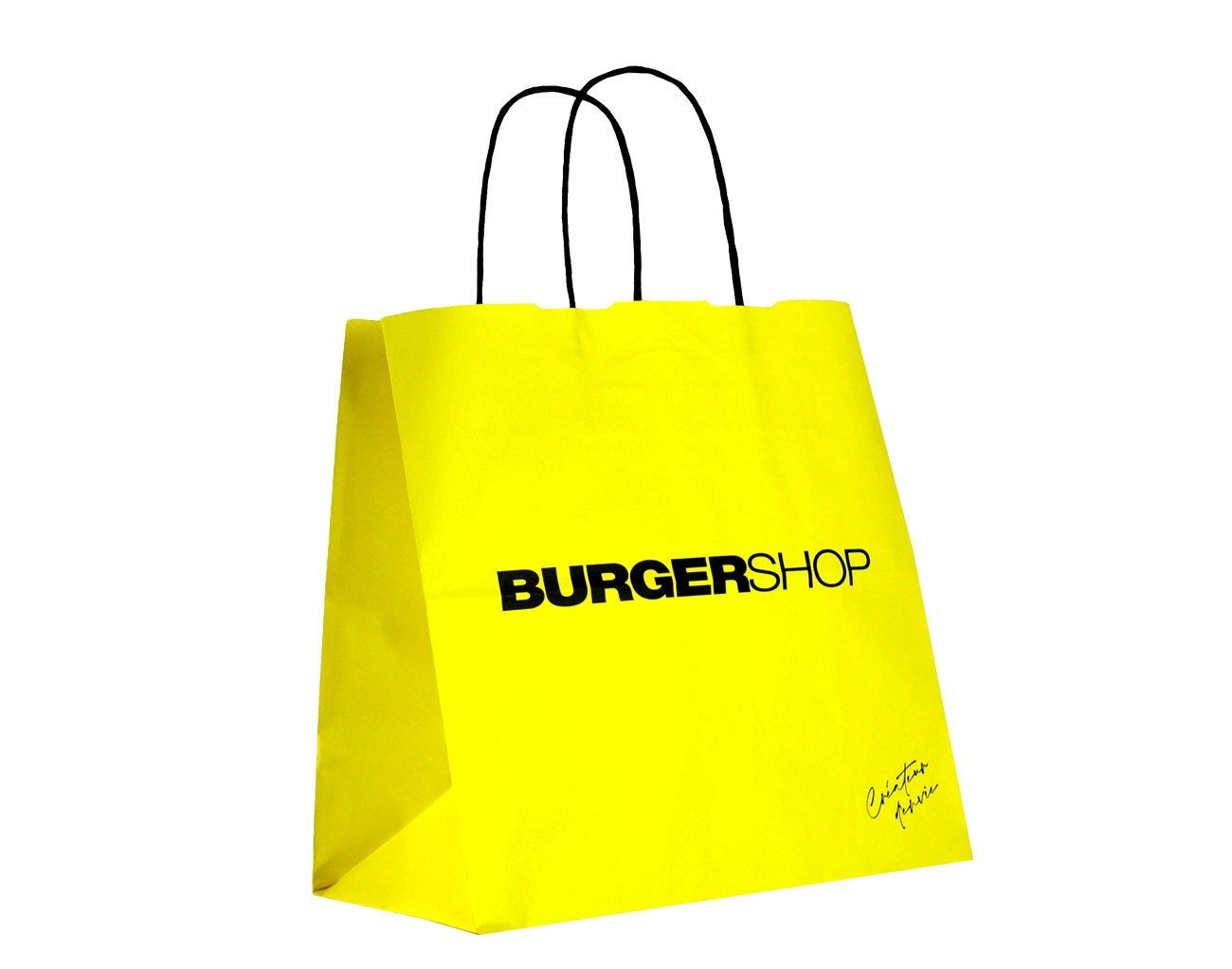 Sac en Aqua Kraft personnalisé pour Burger by Packaging Paris. Emballage sur mesure, ce sac est 100% écologique FSC & dispose d'une impression en Flexographie.