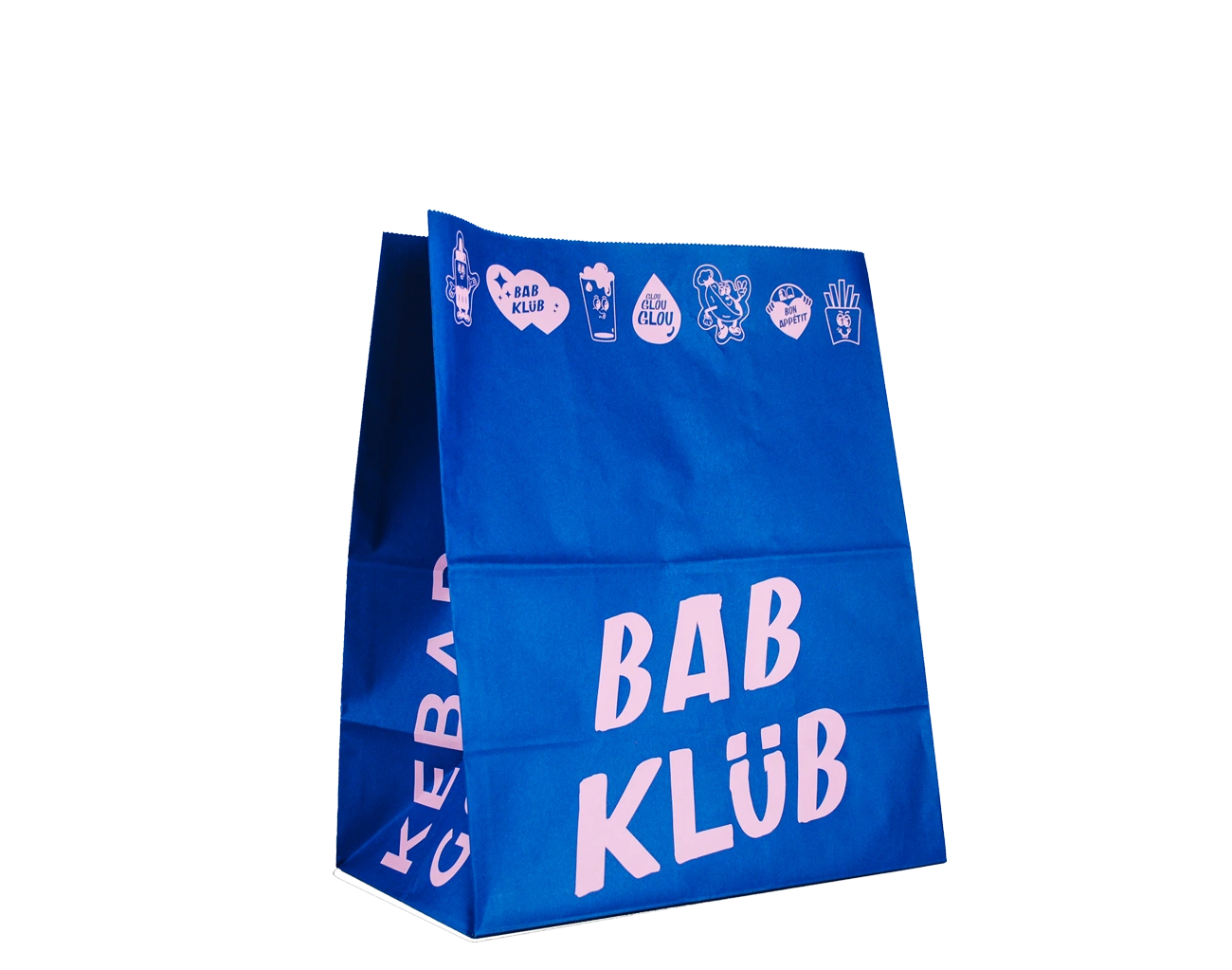 Conception par Packaging Paris de ce SOS Bag Personnalisé pour restaurant. Ce Sac Papier éco-responsable dispose d'un Aplat Total Pantone Bleu + Marquage Logo.