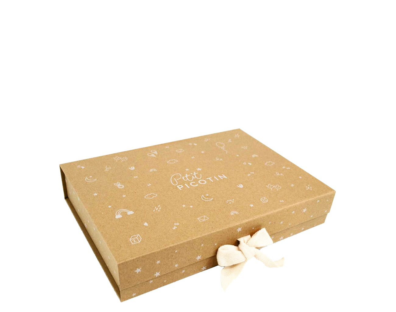 Boîte Cadeau Personnalisée avec Fermeture aimantée et un Nœud Ruban Intégré. Cette Box Aimant a été conçu en aplat total sur tout l'extérieur + pelliculage Mat.