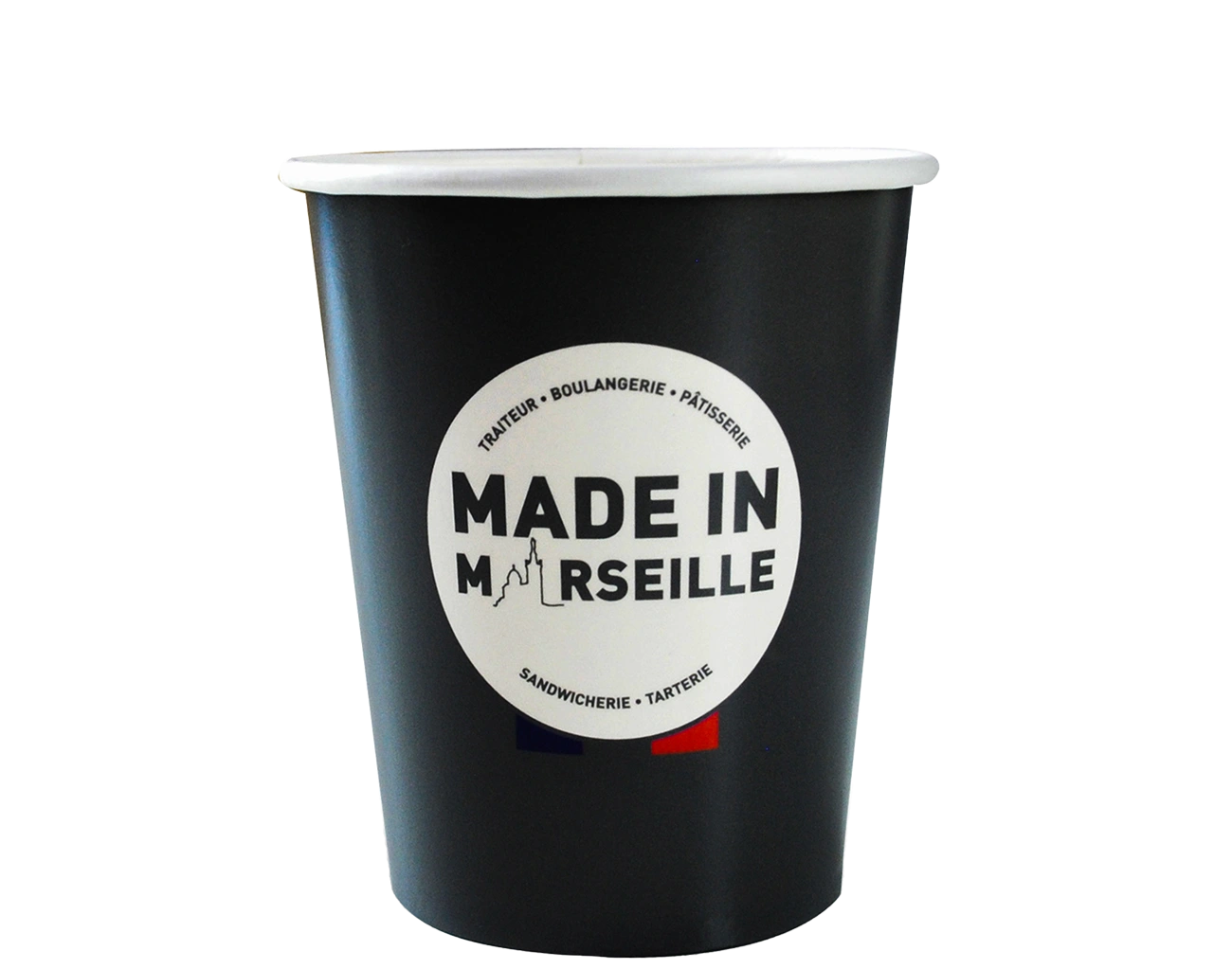 Conception par l'Équipe de Packaging Paris de ce joli Gobelet en Carton 100% Personnalisé pour Boissons Chaudes avec impression extérieure 100% et Paroi Simple.