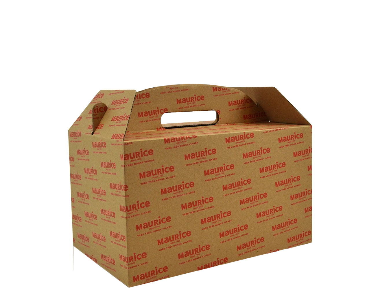 Naturelle comme son papier Kraft Brun, cette Lunchbox Personnalisée dispose d'une Impression Extérieure 100% et de Poignées Découpées + Rabats avec Encoches.