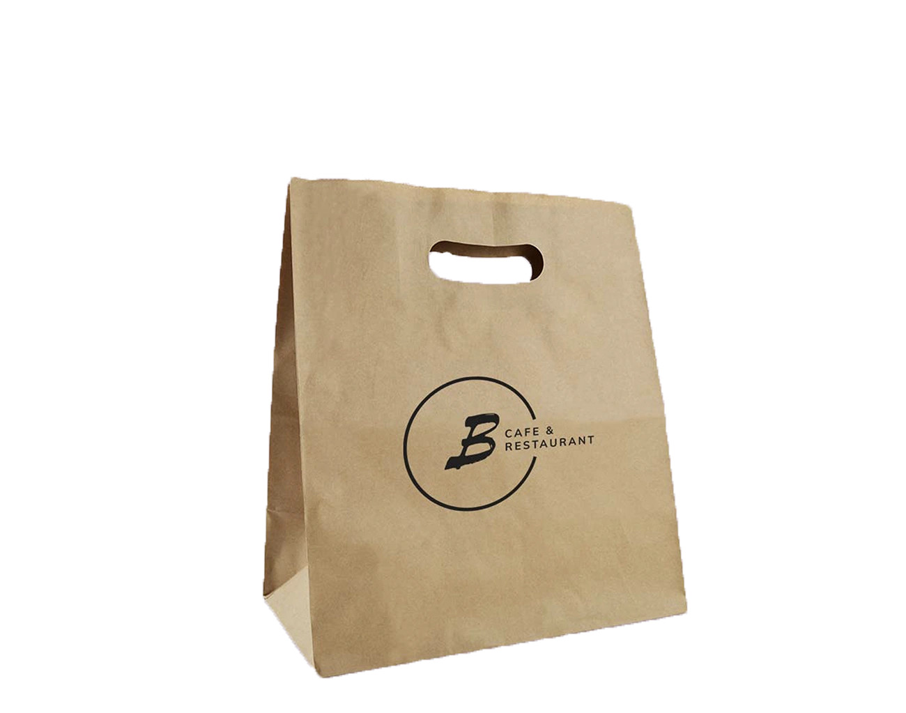 Voici un sac kraft brun personnalisé à poignées découpées conçu par la société d'emballage sur mesure Packaging Paris. Original, ce sac est 100% ecoresponsable.