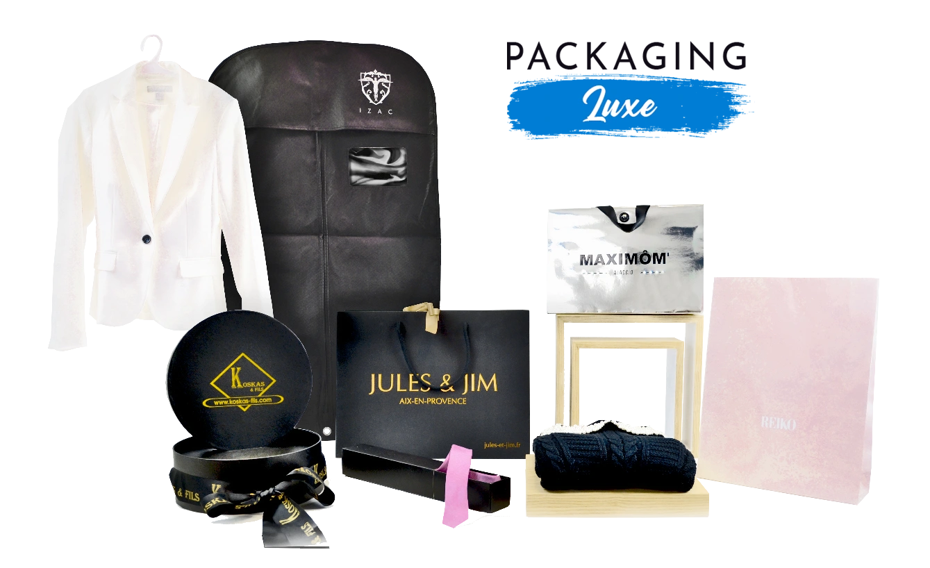 Découvrez notre univers Packaging Luxe composé d'emballages d'exception tels que le sac luxe personnalisé, la boîte luxe personnalisée ou la housse brandée.