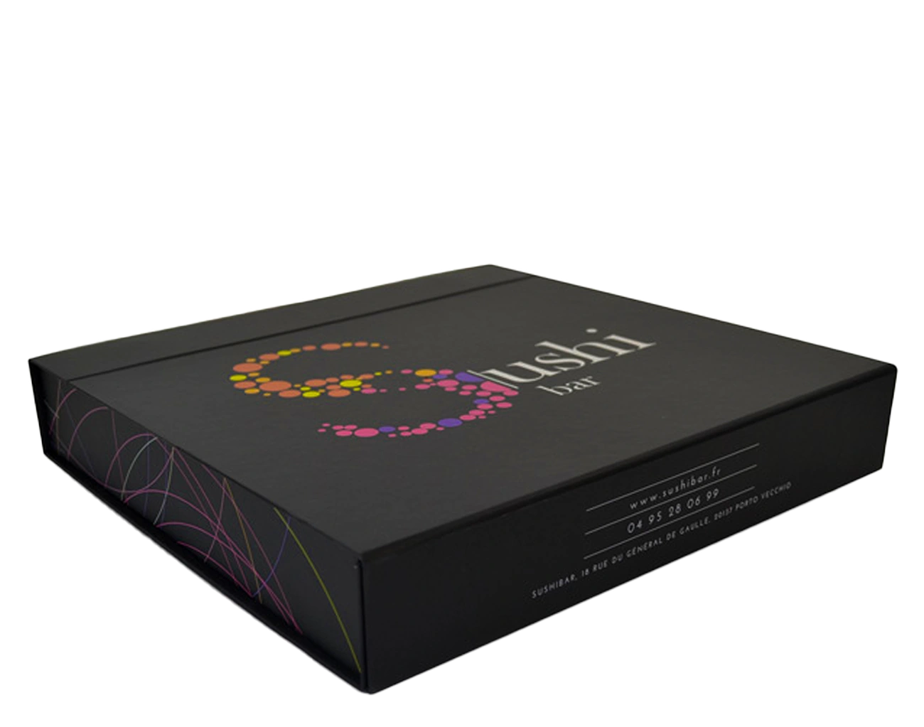 Envoutante, cette Boîte Aimant Luxe Alimentaire Personnalisée dont nous avons assuré la conception dispose d'une Impression Extérieure en Quadrichromie 100%.